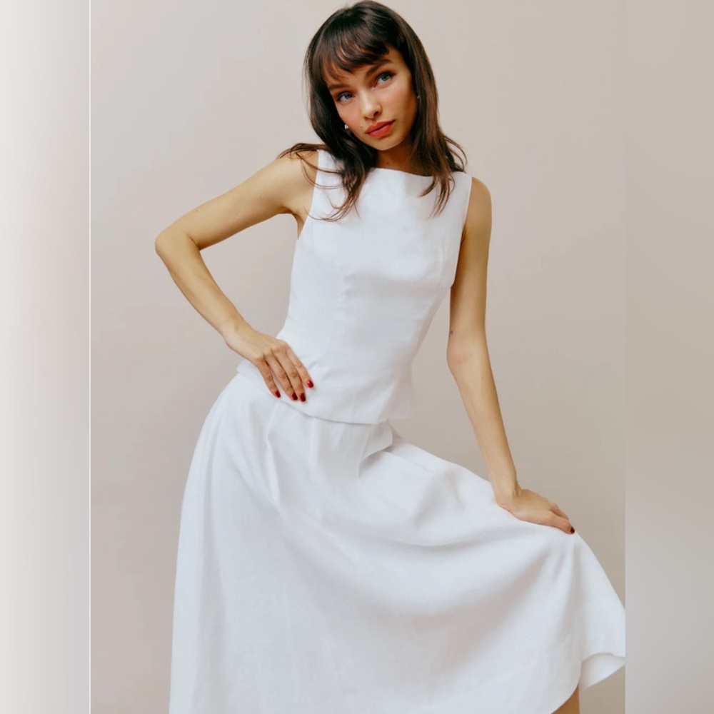 NEW Reformation Moya Linen Two pieces - White Size 2